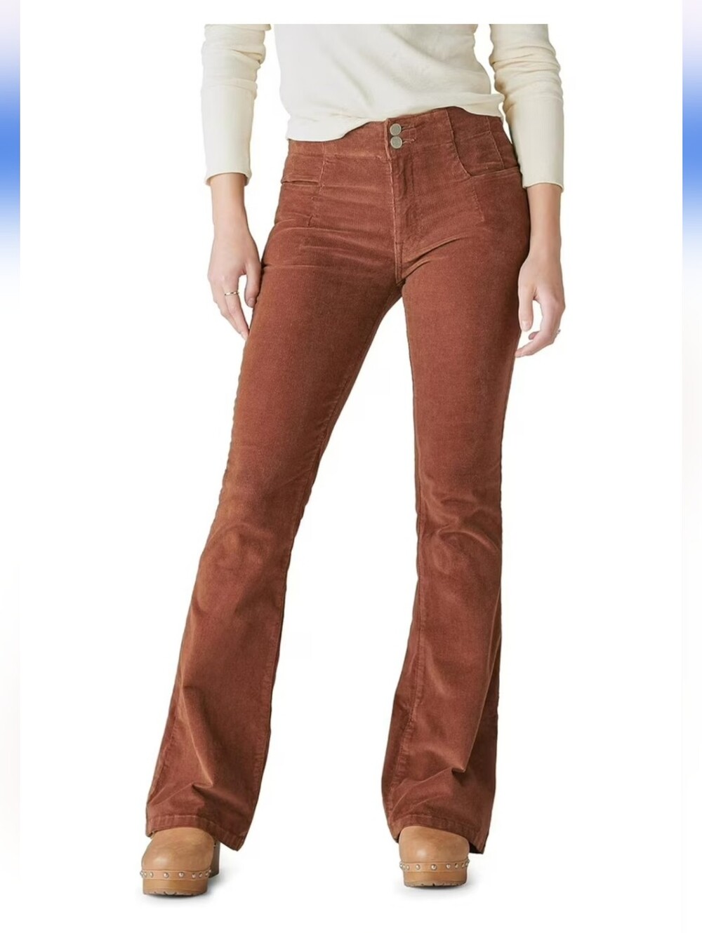 Lucky Brand Stevie High Rise Flare Corduroy Pants Brown 6/28R Boho Retro